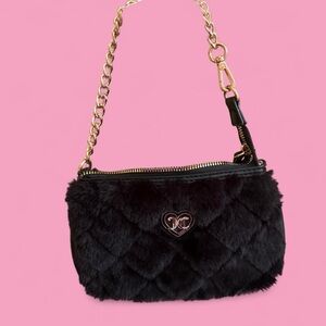 Juicy Couture Black Faux Fur Mini Bag with Gold Chain